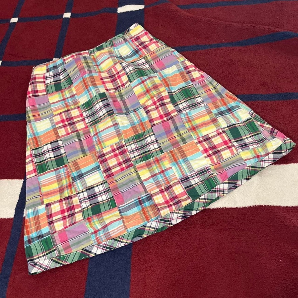 L.L.Bean Patchwork Madras A-line Skirt sz 4 reg multicolored plaid Cotton preppy